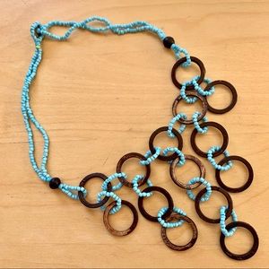 Turquoise & Wood hanging necklace